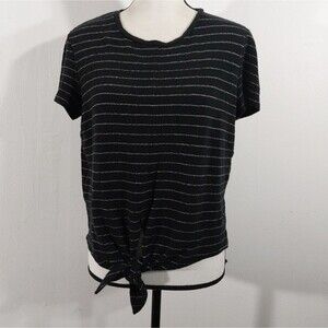 Madewell Black Stripes Tie Front Hem Knit Top Size M